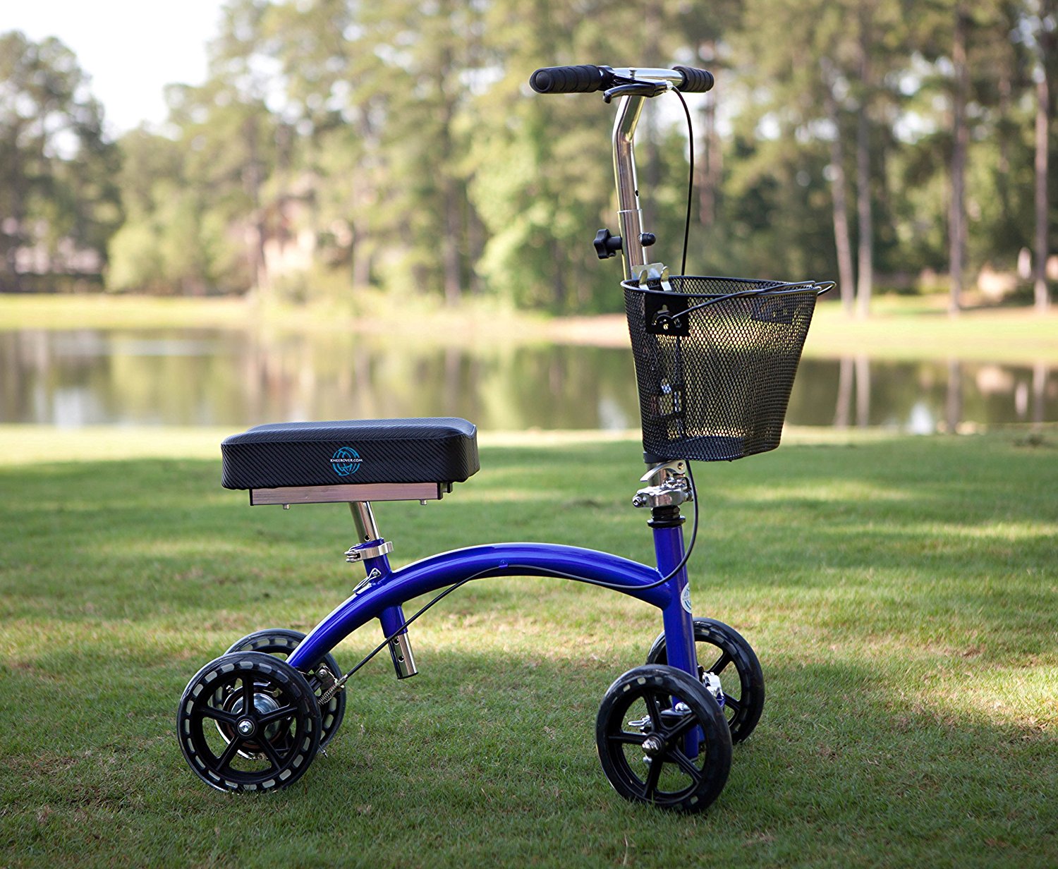 KneeRover Deluxe Steerable Knee Cycle Knee Walker Scooter Crutch Alternative in Blue